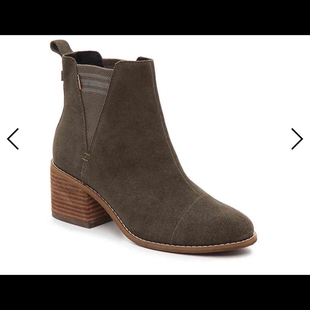 TOMS olive green slip on booties